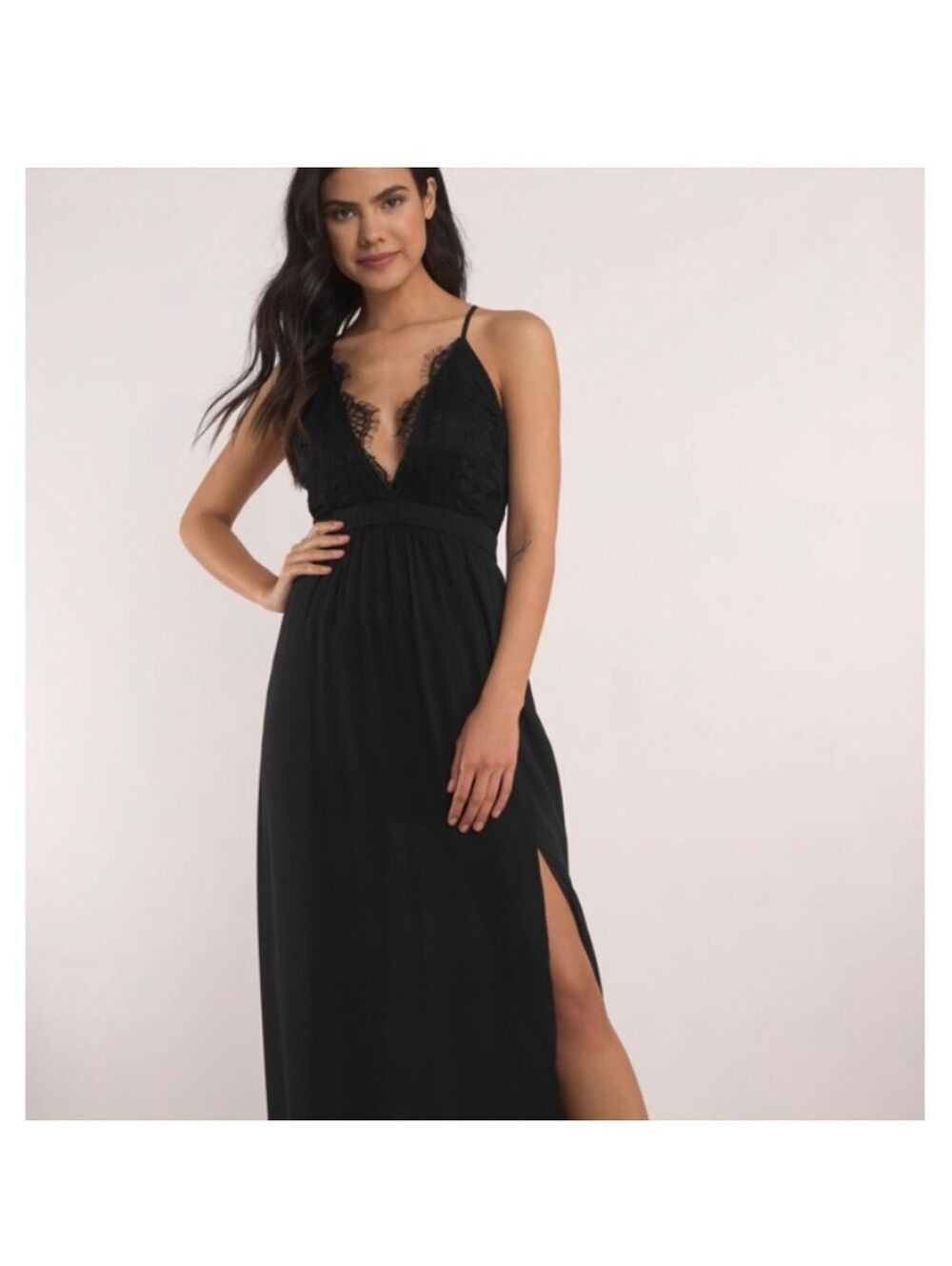 Tobi Black Maxi Dress With Slit and Adjustable Straps Size M